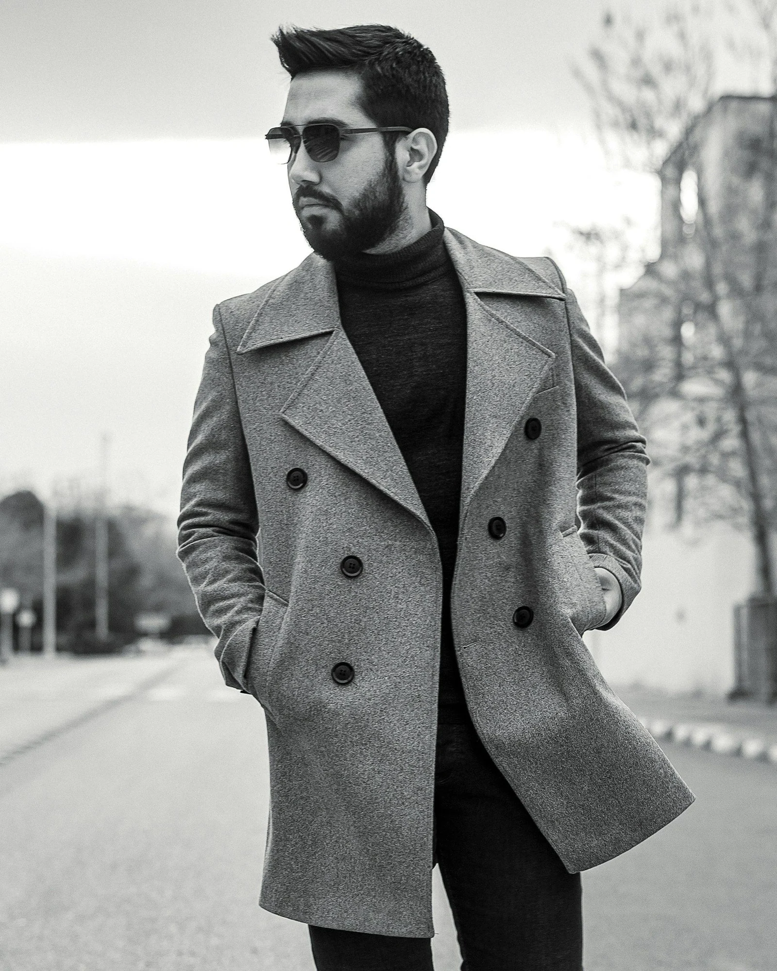 Double-breasted wool overcoat