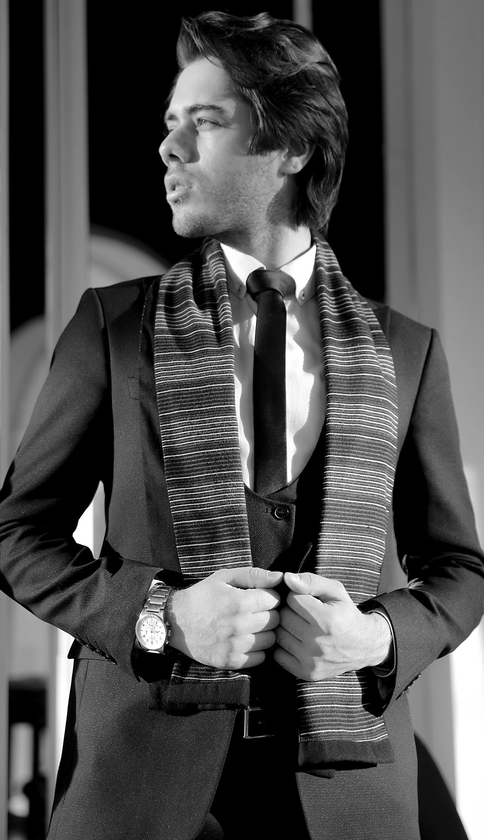 Man in black suit jacket