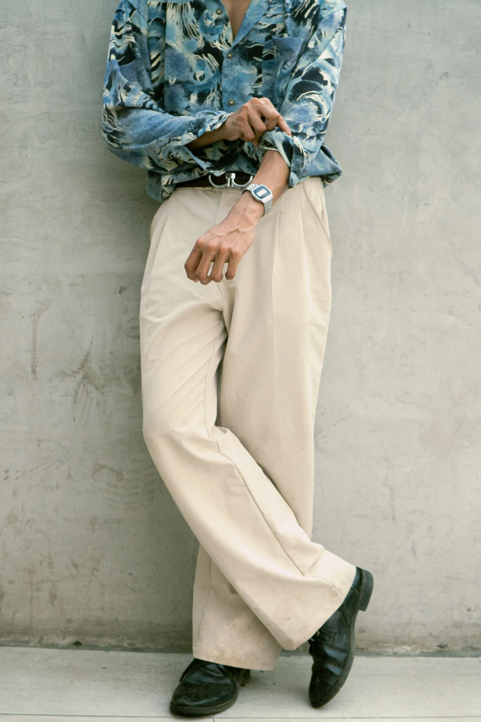 Casual fashion with retro watch and chic outfit