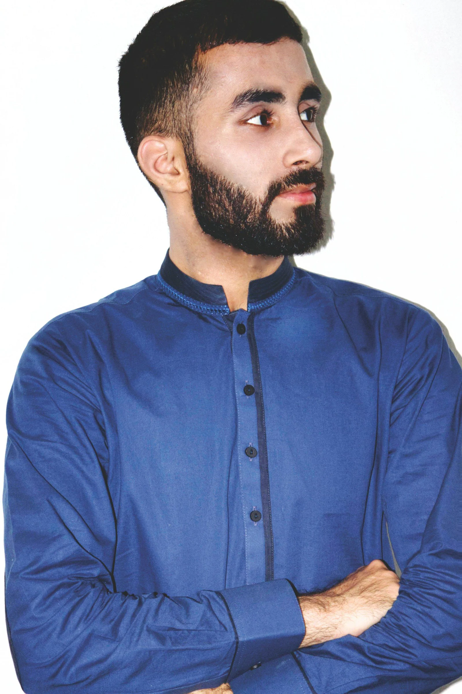 Man in blue button up shirt
