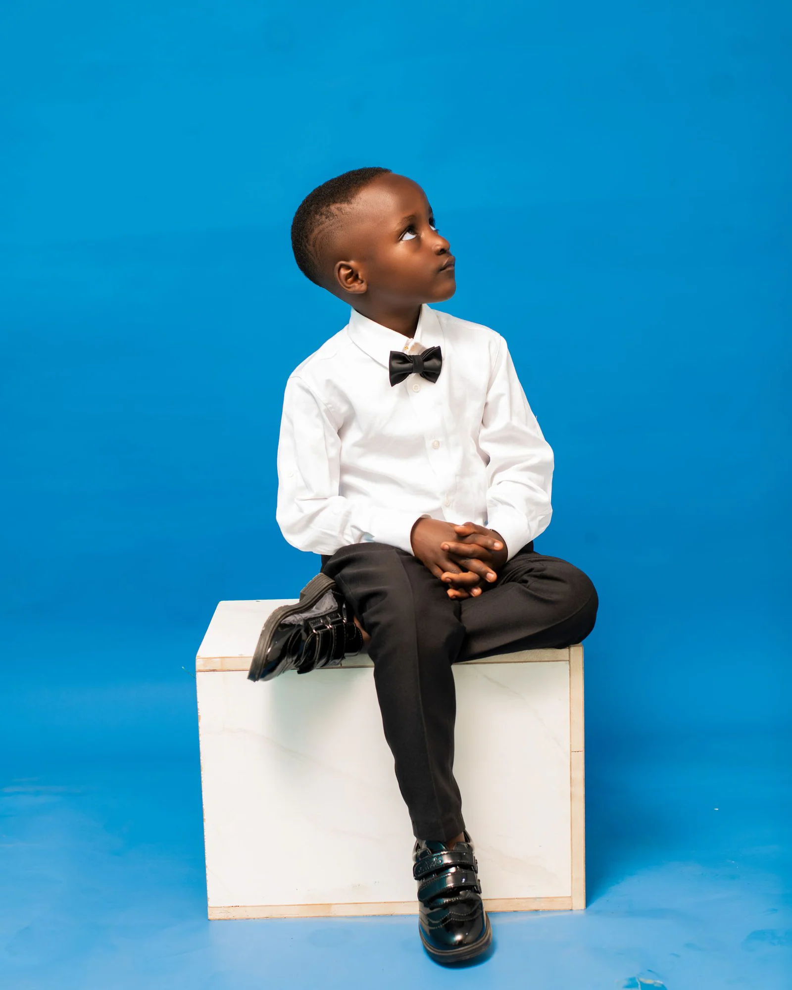 Elegant young boy in formal wear with bow tie