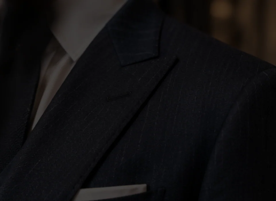 Peak lapel and pocket square detail