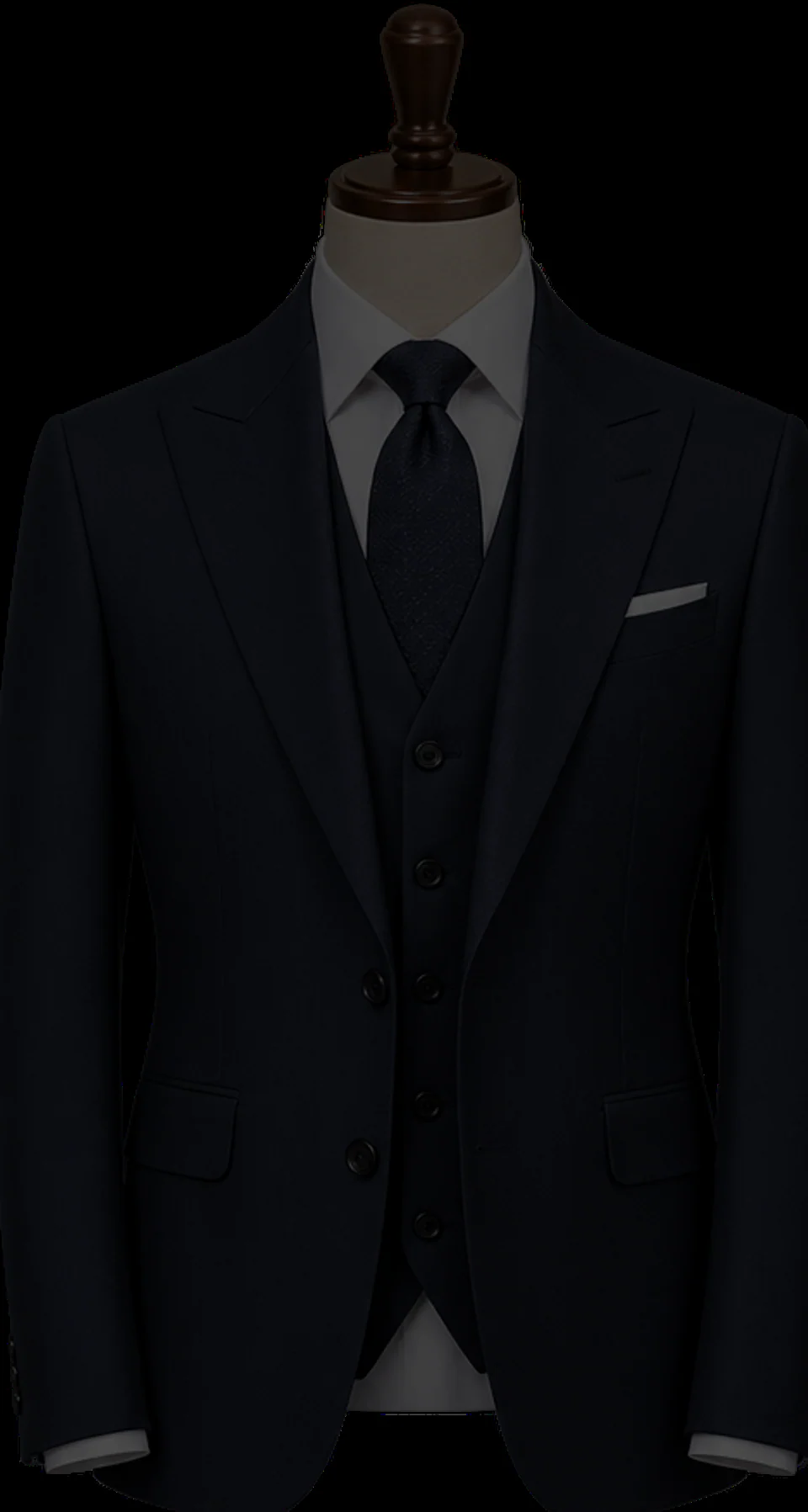 Navy jacket and waistcoat on a mannequin