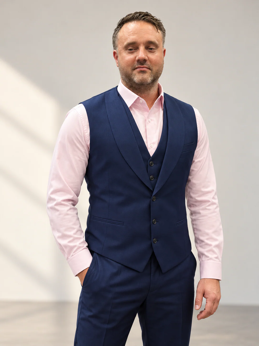Navy double-breasted waistcoat and trousers
