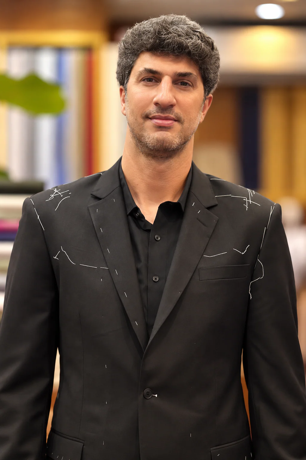 Black jacket with contrast stitching on the lapels