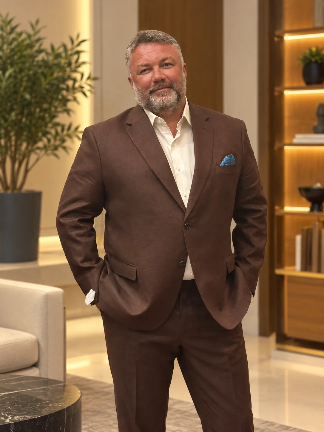 Brown two-piece suit
