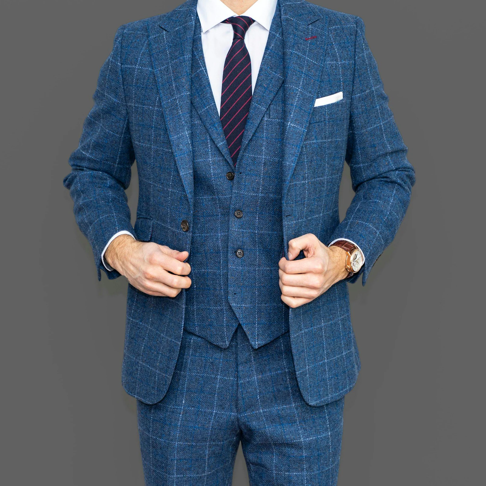 Bespoke blue windowpane three-piece suit