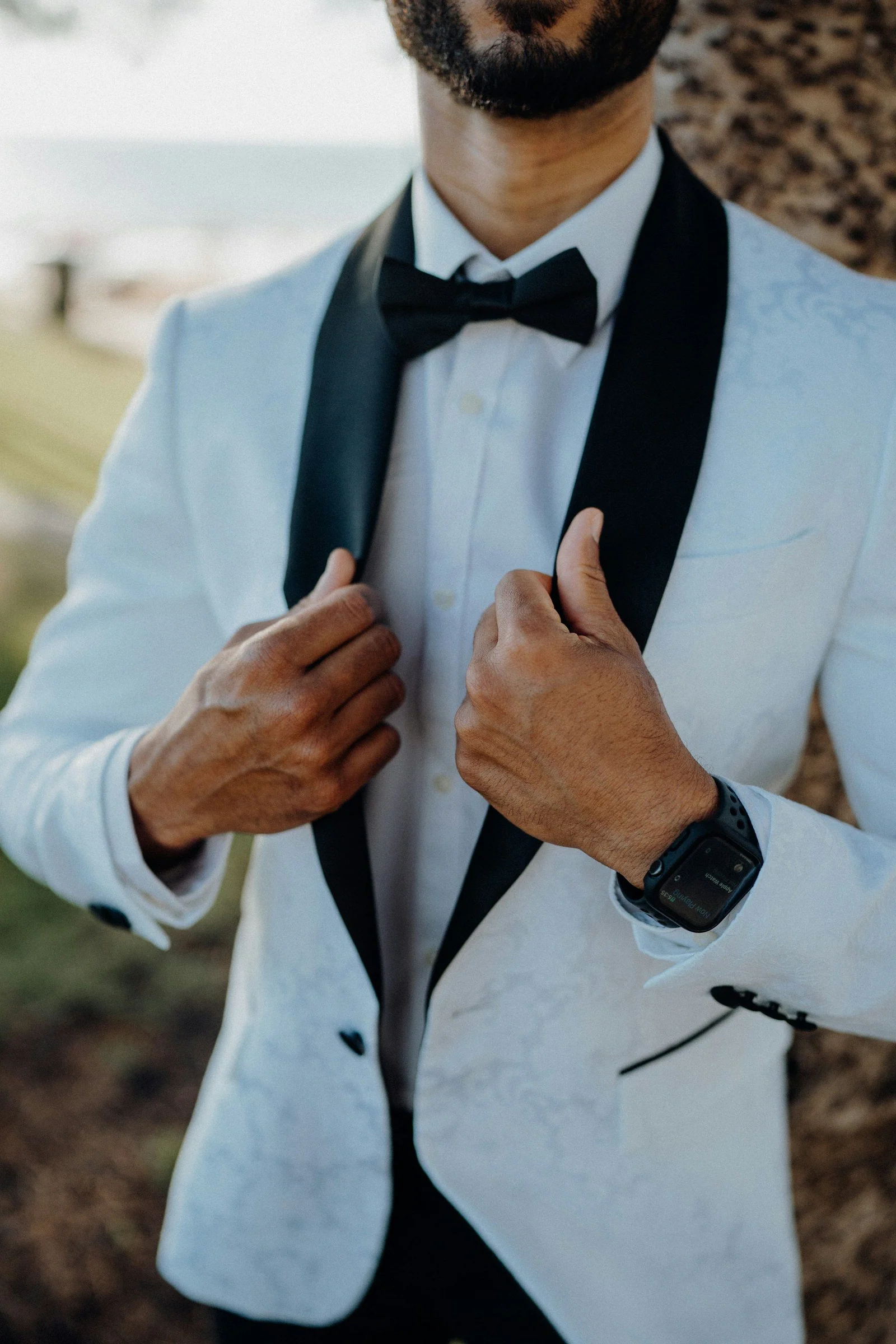 Ivory dinner jacket with black shawl lapels